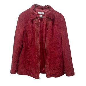 Preston & York Vintage Red Leather Zip Up Jacket